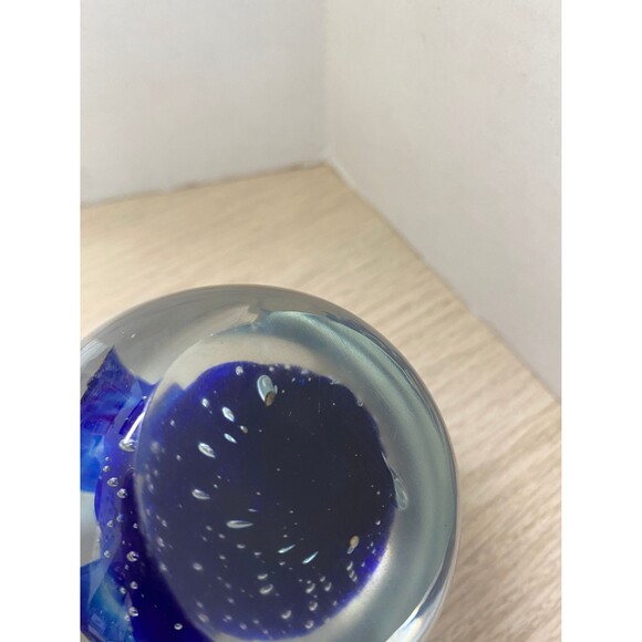 Murano Style Glass Paperweight: Blue Flower Bubble Globe, 3" Desk Decor - Picture 7 of 9